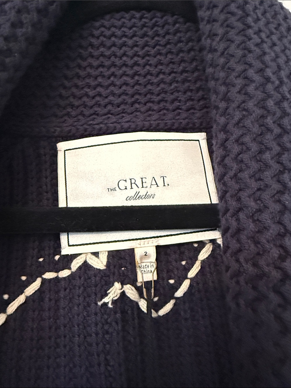 The Great. Navy Horse Lodge Cardigan Sweater - Picture 3 of 5